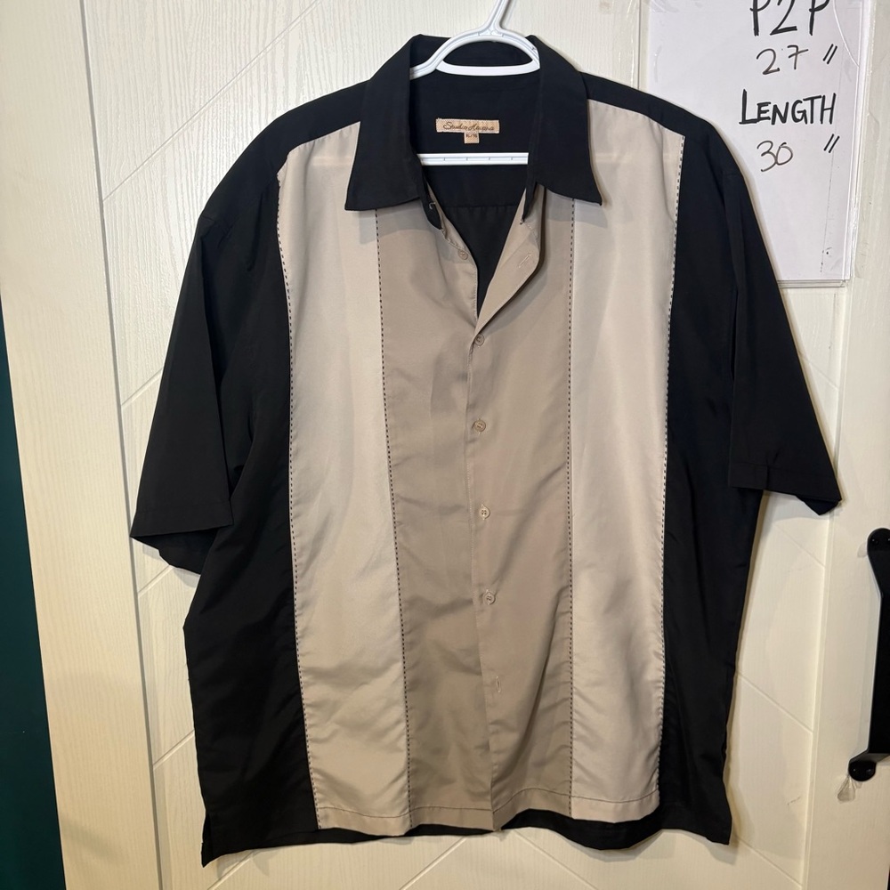 Studio Havana Men XL Black Beige Panel Retro Bowling Rockabilly Camp Cuban Shirt - Picture 6 of 8